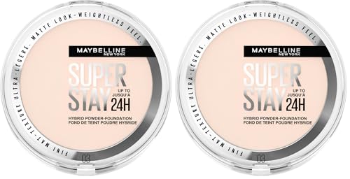 Maybelline New York Superstay Híbrido 24H Base de Maquillaje en Polvo, Súper Cobertura, Súper Ligera, Hasta 24H, Tono 03 (Paquete de 2)