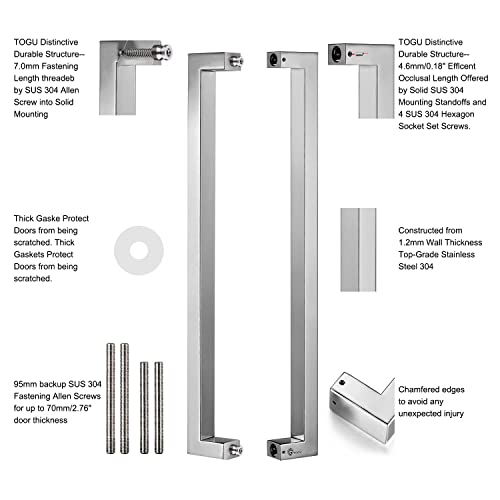 Togu Tg-R3825 450Mm/18 Inches Solid Standoffs Heavy-Duty Stainless Steel 304 Back To Back Push Pull Door Handle For Solid Wood, Timber, Glass, And Metal Doors, Mirror Polished Chrome Finish #TOP2
