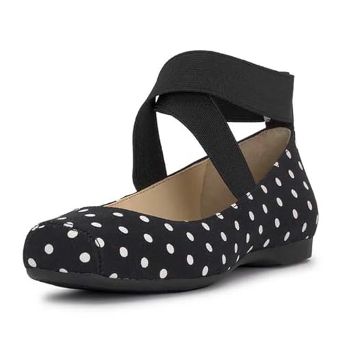 miss left Women's Stretchy Crisscross Strap Ballerina Flats Closed Square Toe Slip On Comfy Dance Party Shoe Size 4-16 US