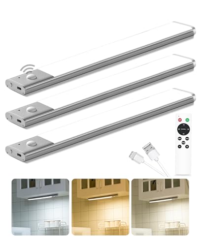 Kasanfe 64-LED Under Cabinet Lights, Motion Sensor Under Cabinet Lighting, 1500mAh Rechargeable LED Closet Light Remote, Under Counter Lights for Kitchen, Shelf, Pantry (3 Pack) -  ZIT-8136-3