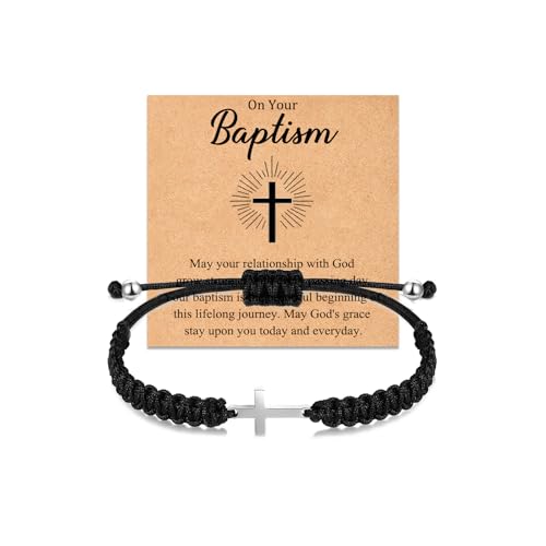 YSSHIN Cross Bracelets Baptism Decorations Favors Gifts for Teens Teenage Teen Boys Kids Men Christian Religious-Black