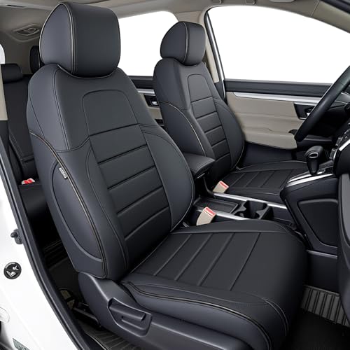HKZ Fit CRV Car Seat Covers Full Set for Honda CR-V 2017 2018 2019 2020 2021 2022 Touring,EX,Sport,SE&EX-L - Leather (Black)