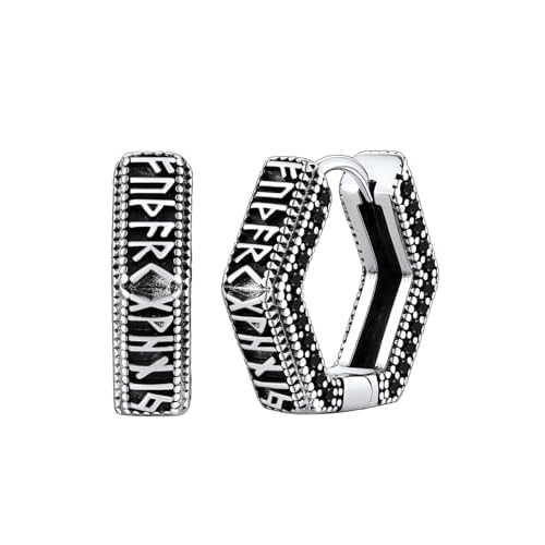 FaithHeart Norse Viking Runes Hoop Earrings for Men Hypoallergenic Stainless Steel Punk Huggie Hoop Earring Sturdy Norse Mythology Jewelry Gifts with Delicate Packaging A-Hoop-Black