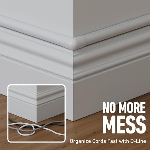 Image of D-Line Half Round Cord Hider, Patented Cable Cover, Hide TV Wall Mount Wires, Raceway for Cords, Decorative Wire Covers, Paintable, Adhesive Cable Concealer, 10x 0.78in W x 0.39in H x 15.7in L, White