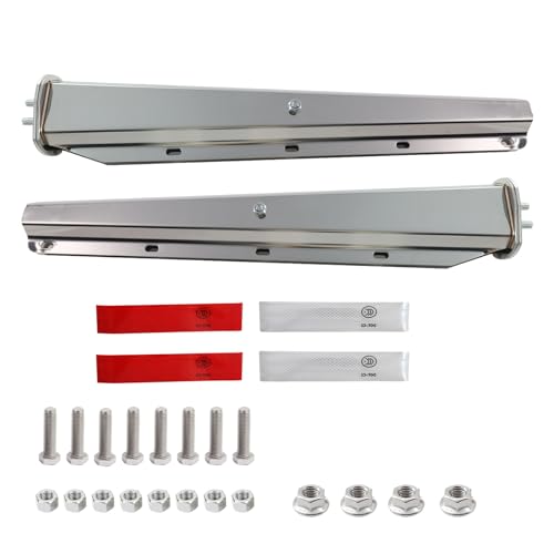 Image of Stainless Steel Straight Spring Loaded Mud Flap Hanger with Reflective Tapes Bracket Heavy Duty Mudflap Holder Set for Semi Trucks 1-1 /8 inch Bolt Spacing 29.5 inch Length (2pcs)