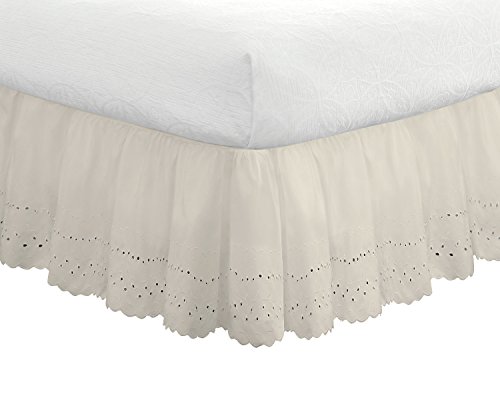 Fresh Ideas Bedding Eyelet Ruffled Bedskirt Classic 14 drop length Gathered Styling, Queen, Ivory