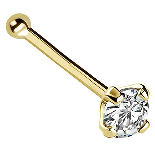 Jewelry Avalanche 22G Solid 14Kt Gold Nose Bone Stud With Prong Set Real Diamond Gemstone, 14Kt Yellow Gold Or 14Kt White Gold - April Birthstone Nose Ring-Nbyg_Wd-2.5Mm #TOP15