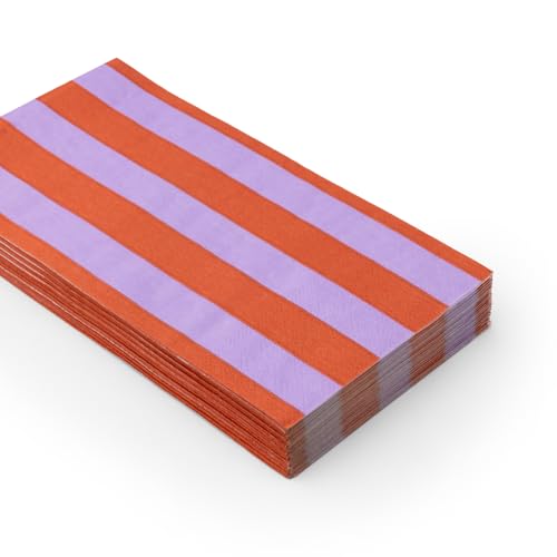 Image of Bonjour Fete Orange & Purple Cabana Stripe Towels, Pack of 20, 4.25x7.75 inch
