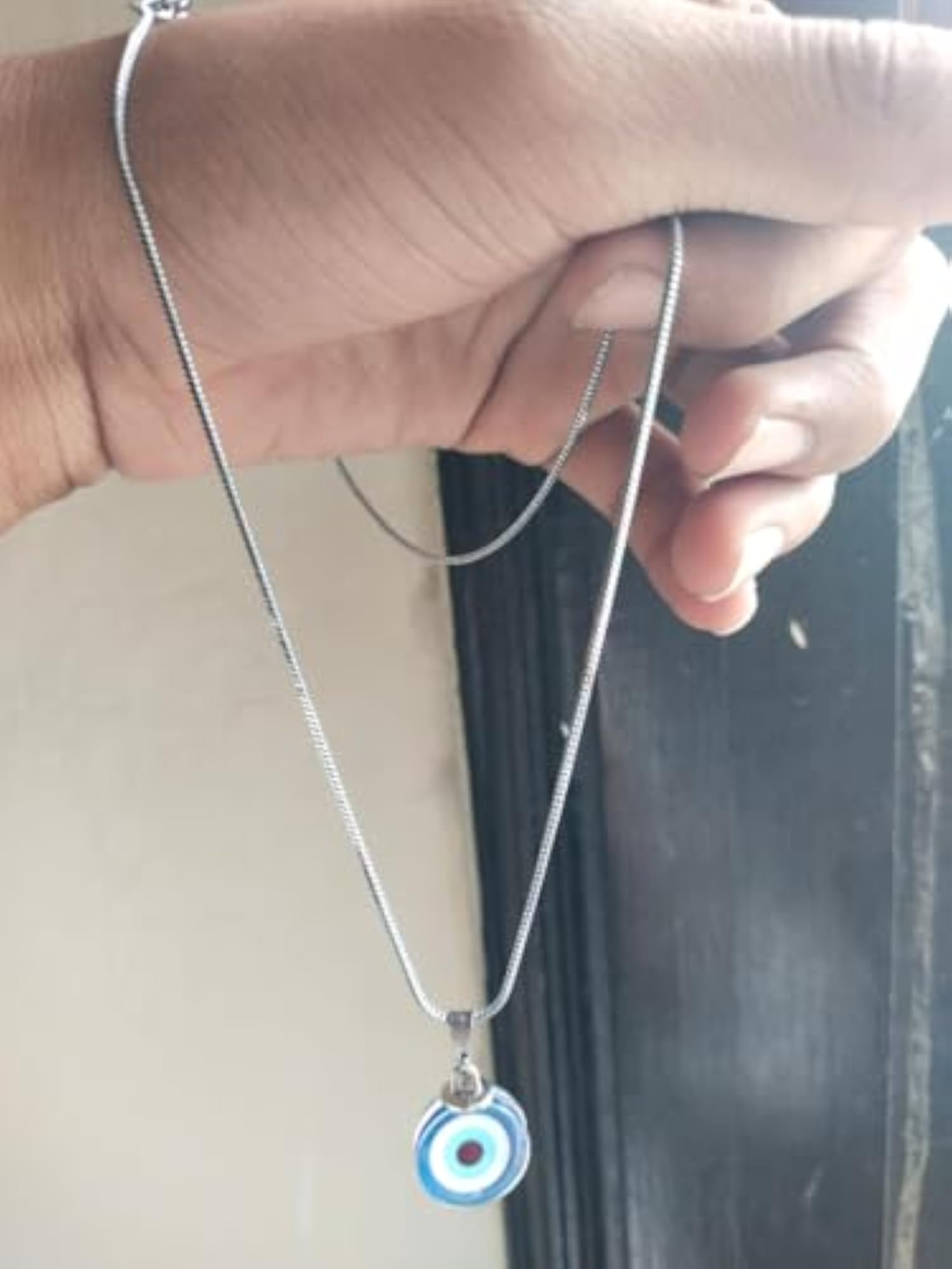 Evil Eye Necklace with Amulet Pendant, Silver Chain
