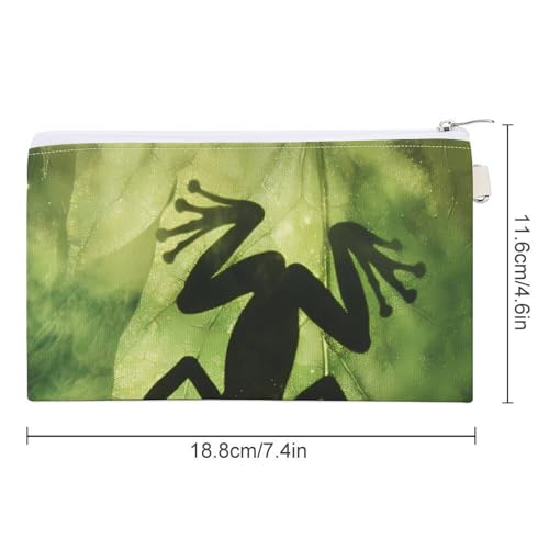 Frogs Shadow On The Leaf Fashion Coin Purse Change Makeup Bag Canvas Pencil Pouch Travel2