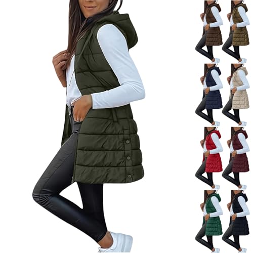 Long Puffer Vest Women 2025 Winter Warm Quilted Sleeveless Vests Puffy Zip Up Fall Coat Outerwear