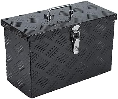 16" Eivojor Aluminum Stripes Plated Tool Box Pick Up Truck Bed RV Trailer Toolbox Storage Organizer with Side Handle,Waterproof Lock and Keys - Black