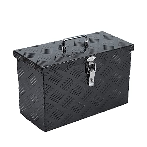 16" Eivojor Aluminum Stripes Plated Tool Box Pick Up Truck Bed Rv Trailer Toolbox Storage Organizer With Side Handle,Waterproof Lock And Keys - Black #TOP1