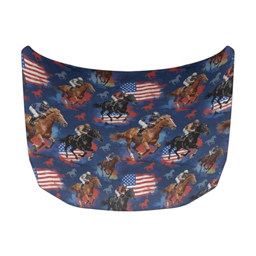 Image of Car Hood Cover Protector Waterproof Sunproof Car Hood Flag American Flag Horse Racin Auto Accessories for SUV Sedans Trucks Pickup