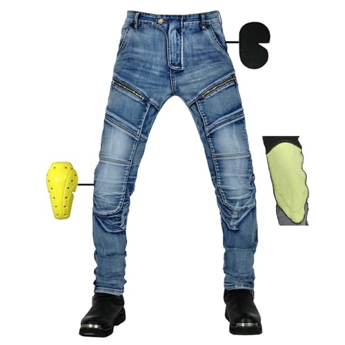 SHUOJIA Motorradhose Herren, Motorrad Jeans Herren Aus Aramidfaser,Motorrad Schutzhose Hose Mit Protektoren (Blue Male-B,L)