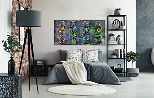 Graffiti Wall Pictures For Bedroom, Fashion Banksy Large Canvas Wall-Art For Living Room, Street Art Skateboard Sport Graffiti Painting, Stretched And Framed Ready To Hang Funny Poster Size 60X30 #TOP3