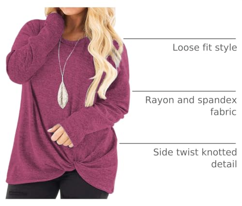 Image of DOLNINE Womens Plus Size Knotted Tops Long Sleeve Tee Shirts Loose Casual Blouse