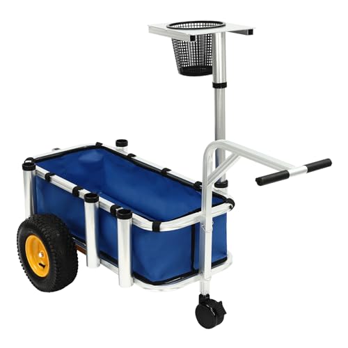 Carro de pesca con neumáticos neumáticos giratorio de 360° con rueda delantera de aluminio para uso náutico, soporte para caña, capacidad de carga de 80 kg