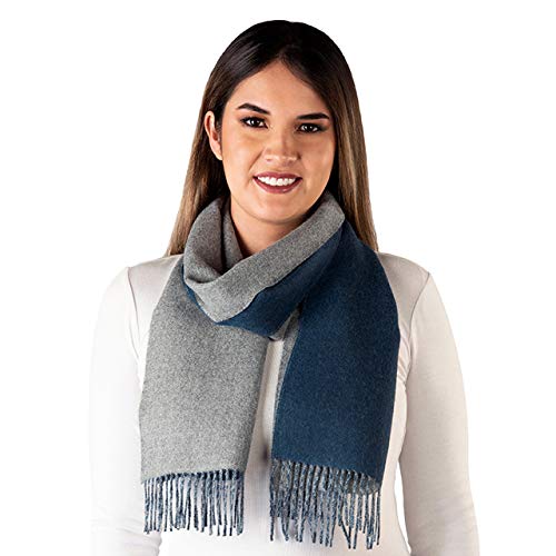 Alpaca Wool Scarf - 100% Pure Baby Alpaca - Double Sided Reversible Contrast Scarf (Storm Blue/Cloud)2