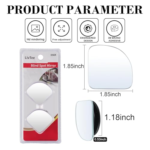 image for LivTee Blind Spot Mirror, Fan HD Glass Frameless Convex Rear View Mirr