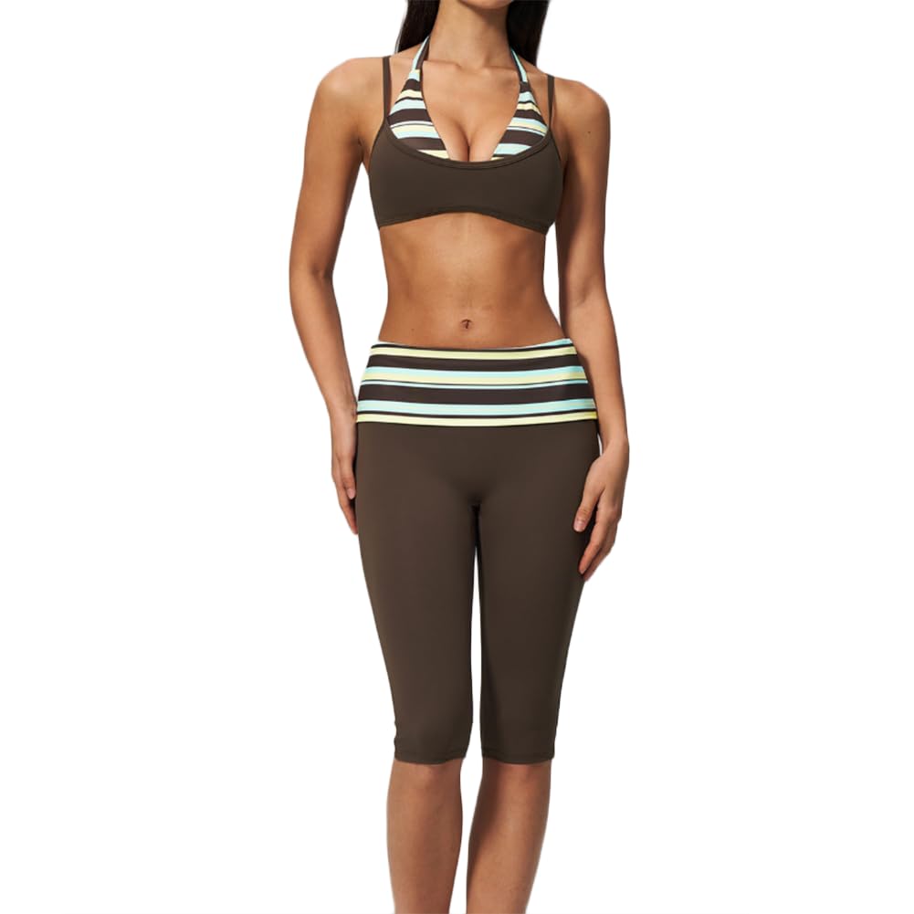 Sujetador deportivo halter regulable y mallas yoga rodilla talle alto transpirables