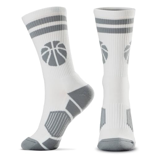 Image of ChalkTalkSPORTS Basketball Socks - Cushioned Mid-Calf Crew - Youth & Adult | Moisture-Wicking Performance Blend, Athletic Basketball Gear, Stay-Up Technology, Arch Support, Breathable, Boys and Men