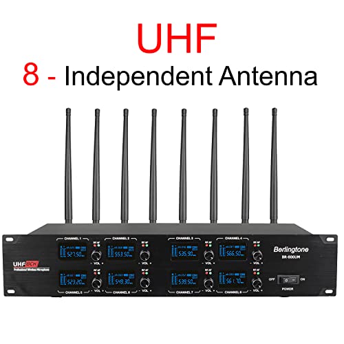 Berlingtone Br-800Um Professional 8-Channel Wireless Handheld Dynamic Microphone System, Fixed Frequency Channel, Metal Mic And Receiver, For Singing, Church, Dj, Concert, Up To 260Ft Range #TOP1