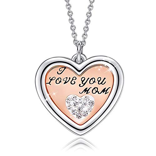 Pendentif pour femmes KELIEQA avec cristaux de cœur I Love You plaqué platine