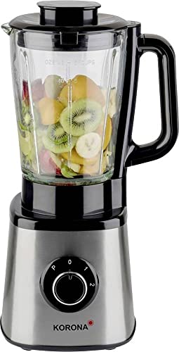 Korona Standmixer 24040 mit Glaskrug | 600 Watt max. | hochwertiges Edelstahlgehäuse | 2 Leistungsstufen | 1,5 Liter Kapazität | Ice Crush Funktion | sechsflügeliges Edelstahlmesser, schwarz