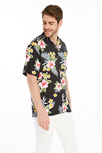 Image of Family Matching Hawaiian Clothes, Hibiscus Black | Black Hibiscus Print • Soft Rayon Fabric • Family Matching Outfits • Vacation Ready • Luau Party Wear