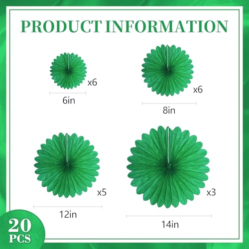 Image of 20 Pcs Green Hanging Paper Fan, Hanging Honeycomb Round Paper Fans for Weddings, Birthdays, Christmas, Baby Showers, Classroom, Events Ceiling Party Supplies Decorations