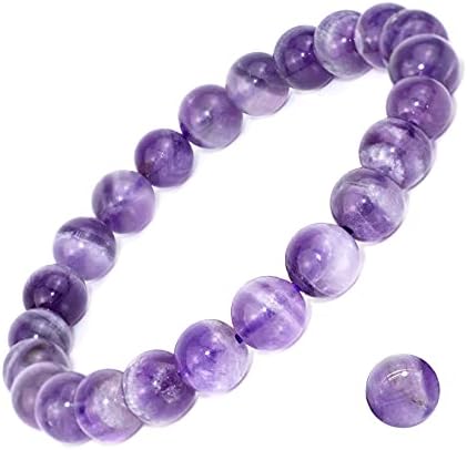 DAZCOLO Natural Gemstone Bracelet 7.5 In Stretch Gems Stones 8mm (0.31") Round | Beads Healing Crystals Quartz | Chakra Bracelet | Y2K | Bracelets for Women Men Girls Gifts (Unisex) (Dog Teeth Amethyst)