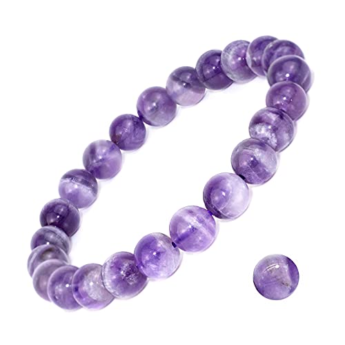 DAZCOLO 8mm Natural Gemstone Stretch Bracelet, Handmade Unisex Crystal Bracelets for Meditation, Yoga, Spiritual Healing & Positive Energy Dog Teeth Amethyst