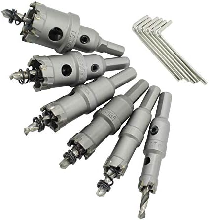 Hengzhe hz-6S Hole Saw 6PCS Hole Cutters Set Stainless High Speed Steel Metal Alloy Silver Spring Design ,Suitable for Stainless Steel Slab Wood