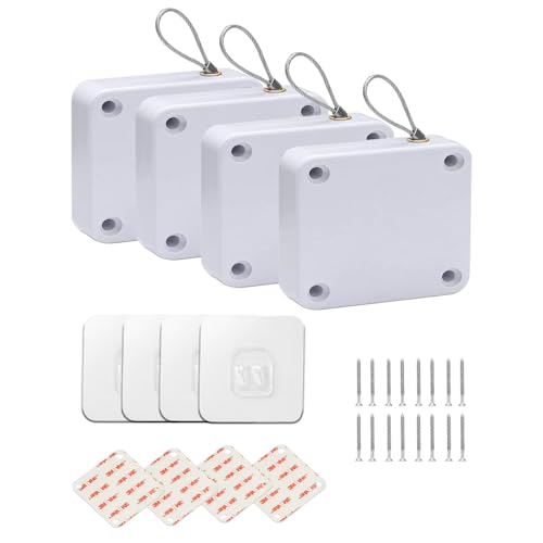 Upgraded Punch-Free 1000g Automatic Screen Door Closer, Storm Door & Window Closer, Sliding Screen Auto Door Closer with Steel Drawstring for Bathroom, Bedroom, Studyroom, etc. (4 Pack White)