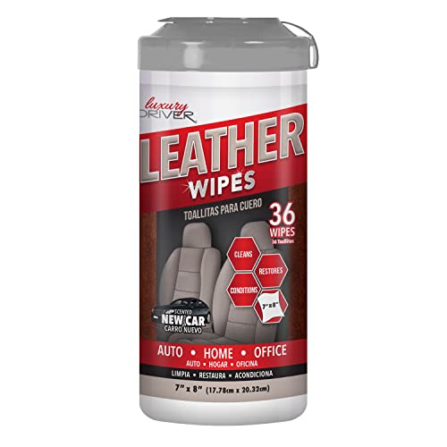 Luxury Driver All-Purpose Leather Wipes For Car Seats Leather Cleaning Wipes, Leather Car Seat Cleaner, Leather Wipes For Couch, Car Interior, Shoes And Purses - New Car Smell (36 Ct Canister) #TOP17