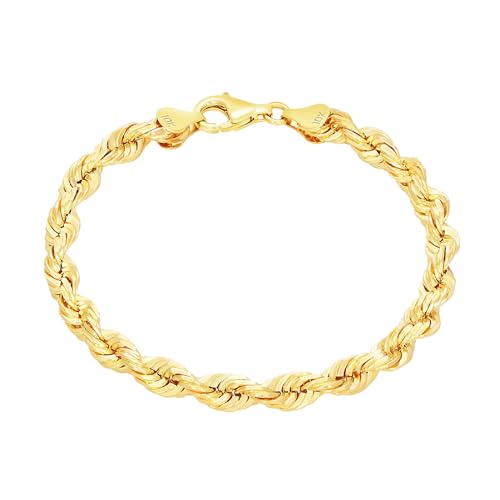 Nuragold 10k Yellow Gold 6mm Rope Chain Diamond Cut Bracelet (7