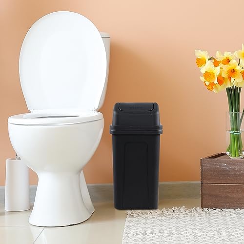 Image of Rosebloom 2 Gallon Swing Top Trash Can, Small Plastic Garbage Bin with Lid | Under Desk Trash Bins, Waste Basket with Swing Lid for Bathroom, Bedroom, Restroom, Kitchen, Dormitory