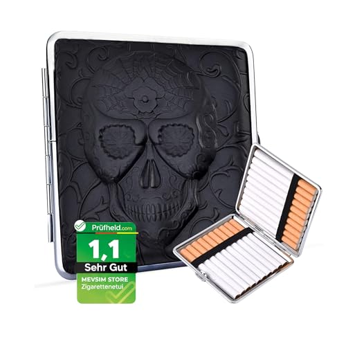 Boîte à cigarettes Totenkopf Skull – Étui en métal pour 20 cigarettes – Boîte rigide compacte – Protection contre chocs et humidité – Accessoire...