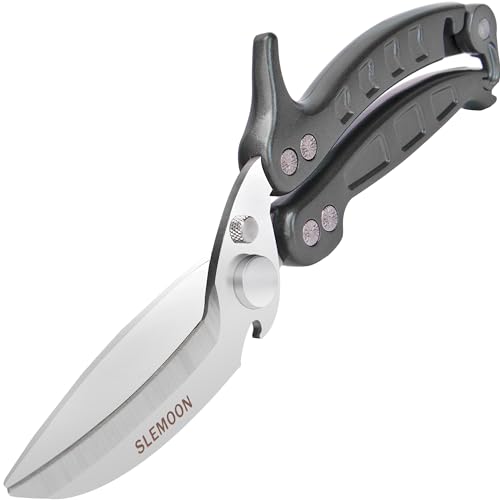 SLEMOON Kitchen Shears Heavy Duty Poultry Shears Meat Cutting Dishwasher Safe and Stainless Food Kitchen Scissors for Chicken Turkey Thanksgiving,Grey