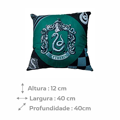Almofada Sonserina Slytherin Verde Quadrada 40x40 Cm Aveludada Oficial Harry Potter