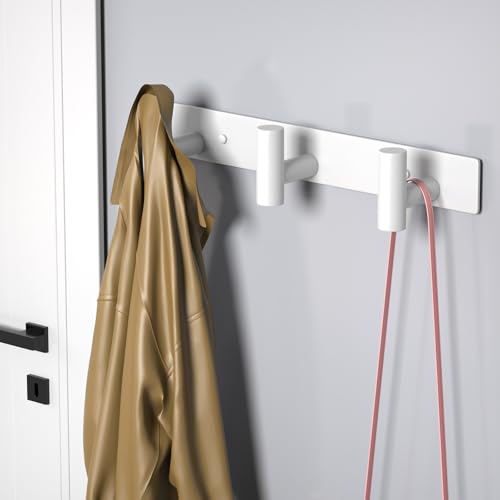 Image of PMMASTO Stainless Steel Coat Rack Wall Mounted, Heavy Duty Metal Hook Rail for Hanging Coats Hats Towels Robes Bags, Modern Wall Hooks Organizer (White, 3 inchT Hooks, 1PACK)