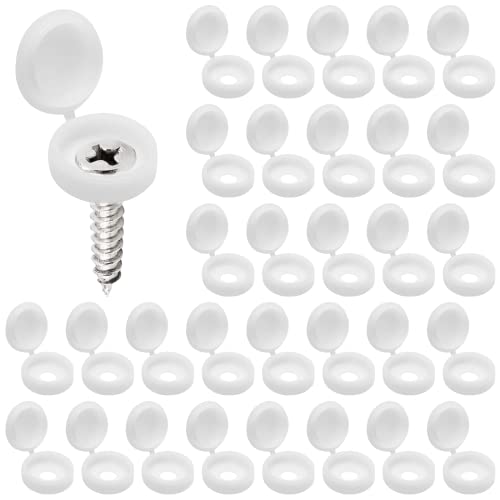 PHITUODA 50 PCS White Plastic Hinged Screw Cover Caps for Covering Screw Heads, Fold Screws Snap Covers Washer Flip Tops for Screws Protection