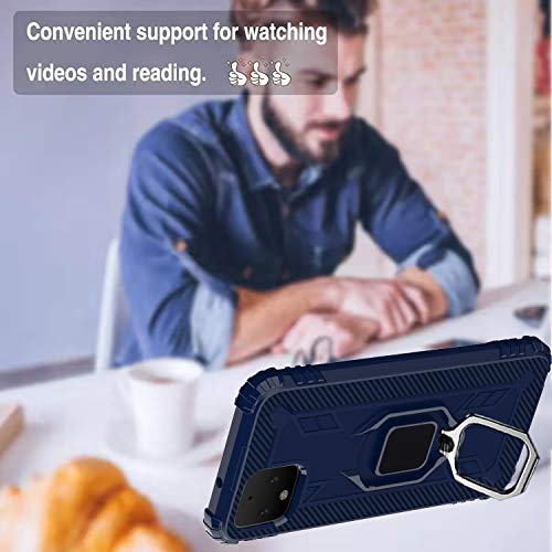 Asuwish Phone Case for Google Pixel 4 XL with Tempered Glass Screen Protector Cover and Slim Ring Holder Stand Hard Hybrid Rugged Cell Mobile Accessories Pixle 4XL Pixel4XL 4LX LX Women Men Blue