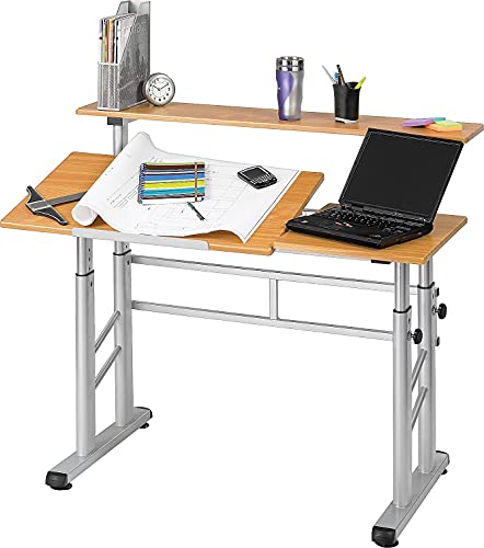 Safco Split-Level Drafting Table Height Adjustable Sit-to-Stand, 29.5" to 37.5", Medium Oak