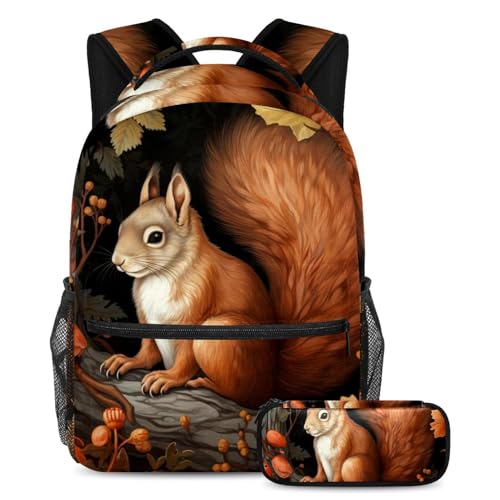 Sac à dos écureuil avec trousse pour enfants et adolescents de taille large