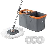 Rainberg Spin Mop and Bucket Set With 3 Extra Heads, 130cm Extendable Handle, Machine Washable Microfibre Heads, Self-Wringing System, Grey and Orange (Spin Mop Set) - Image 8