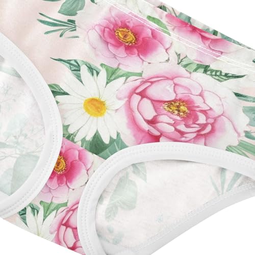 Toddler Underwear Floral 2t Cotton Cute Panties Girl Flower Briefs Kids Undies Floral Watercolor Peonies Pink4