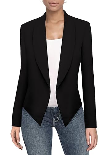 Hybrid & Company Womens Casual Work Office Blazer Open Front Heavy Ponti Shawl Collar Long Sleeve Jacket