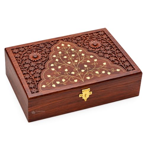 Image of Wooden OM Box for Good Luck| Jewellery Box| Decorative Case| Kit| Vanity| Organiser For Women, Necklaces, cash, gold (12X8 Inches, Crown)